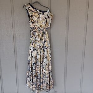 J Crew Collection One Shoulder Silk Lurex Blend Dress Size 14 Women Lily Swirl